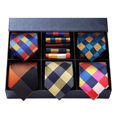 Grid Necktie Gift Sets 100% Silk Jacquard Woven Ties Wholesale Neck Tie